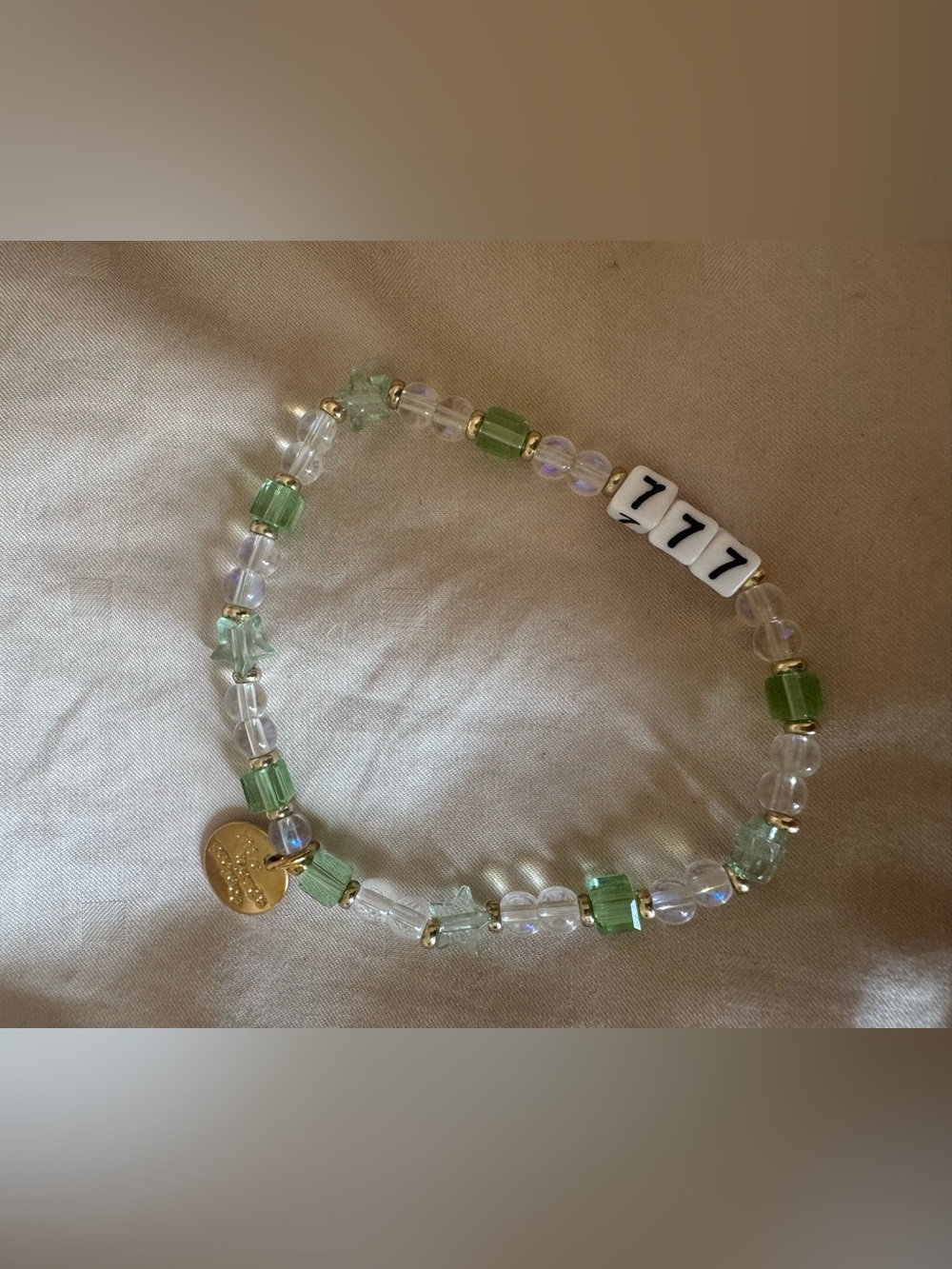 Little Words Project Lucky 777 Beaded Green Charm Bracelet